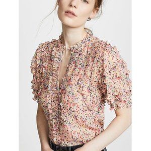 Rebecca Taylor Margo Floral Silk Ruffle Top